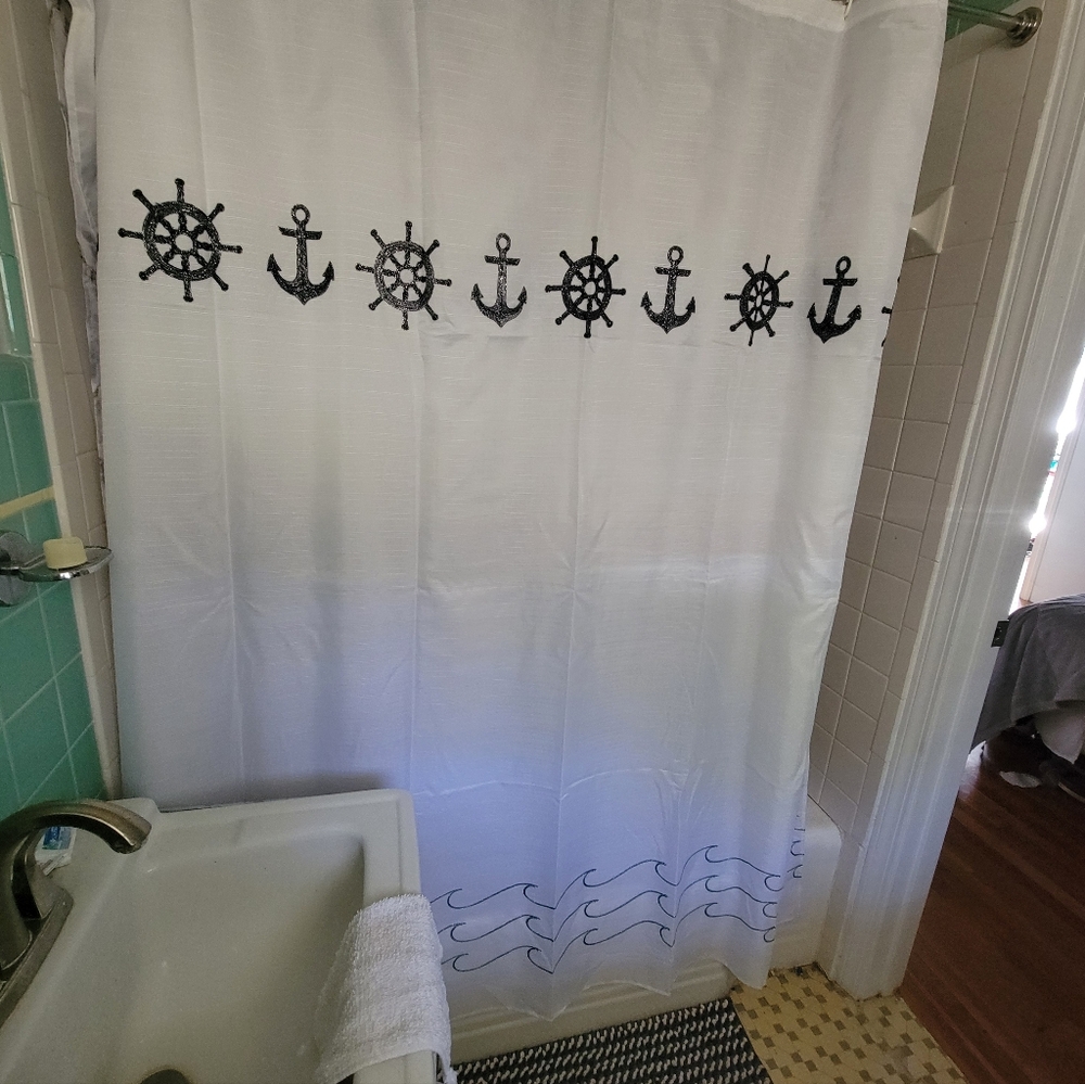 Home Maison Sailor shower curtain Fabric Nautical 72” X 72” New Anchors Waves